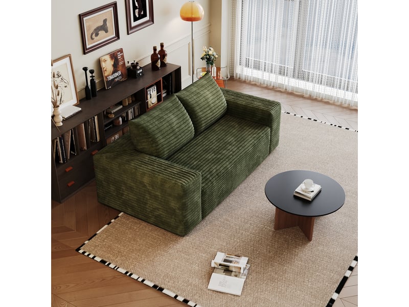  Canapé modulable, canapé 2 places, en velours tricoté, vert, sans structure, 180 cm, pour salon, appartement, chambre  - Conforama W
