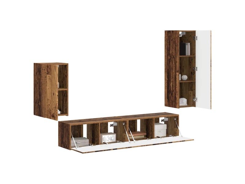  Ensemble meuble tv - banc tv - meuble de rangement 4 pcs bois ancien bois d'ingénierie  - Conforama C