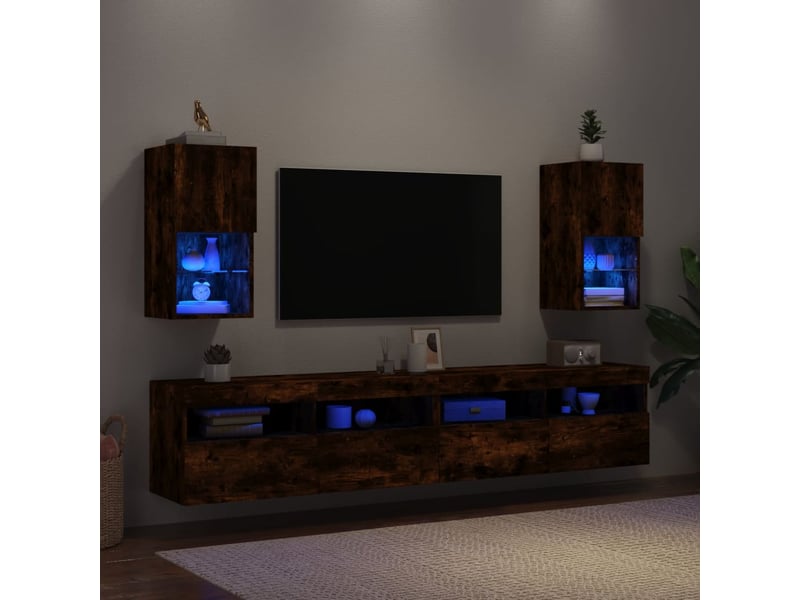 Lot de 2 meuble tv avec lumières led chêne fumé 30,5x30x60 cm - Conforama D