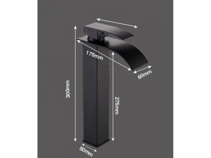  Robinet de lavabo moderne à haute cascade, design élégant, robinet de lavabo à levier unique en laiton, eau chaude et froide, noir  - Conforama E