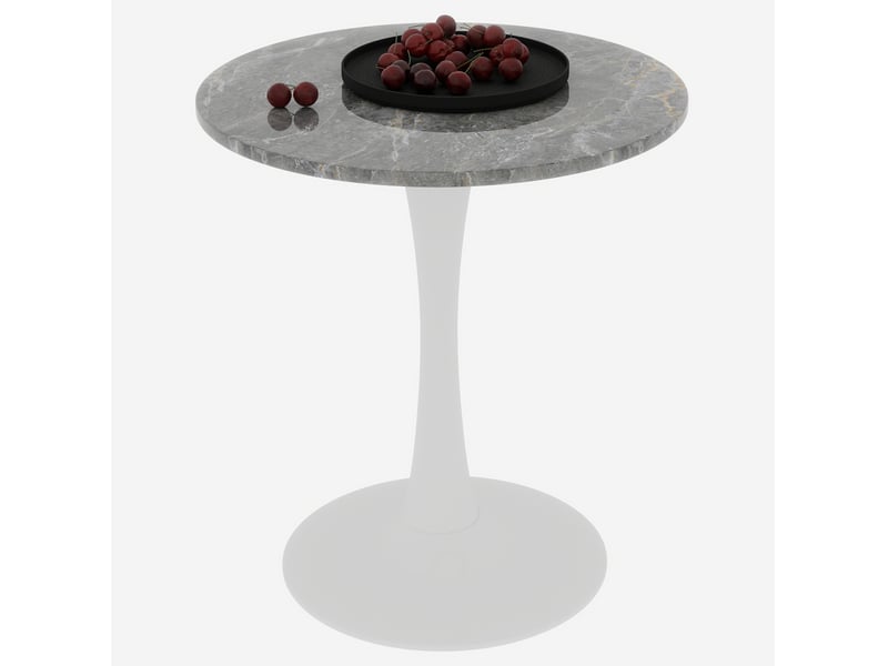  Table basse ronde 70x70x72cm style moderne du milieu du siècle, pieds hauts, marbre reconstitué, blanc et gris foncé  - Conforama A