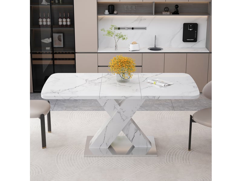 Table à manger rectangulaire extensible 120x160 cm en mdf et métal blanc - Conforama E