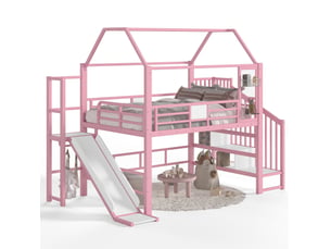 Lit mezzanine 140x200 cm <strong>WISHDOR</strong> <strong></strong> coloris rose