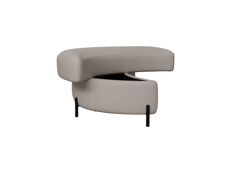  Pouf demi-lune en chenille beige avec plateau, siège rembourré et repose-pieds  - Conforama E