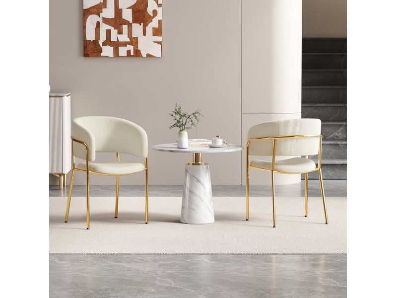  Lot de 2 chaises de salle à manger 55x55x80 cm, pieds inclinés, chaise contemporaine, patins réglables, velours côtelé beige  - Conforama B