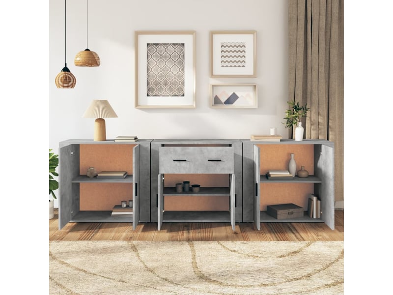  Buffets 3 pcs - bahut - meuble de rangement gris béton bois d'ingénierie  - Conforama C