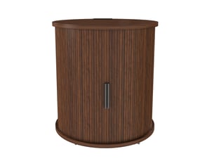 Table de chevet ronde pivotante avec station de charge intégrée, 2 niveaux de rangement et roulettes freinables