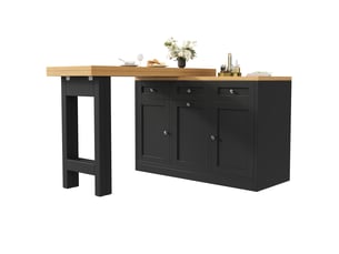 Table bar extensible noir rangement, table repas pliante tiroir + plateau snack, support poubelle coulissant (seau non inclus), gain de place petit appartement cuisine coforama