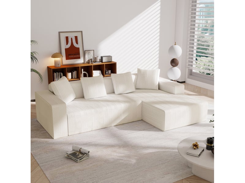  Canapé modulable 261x146x65 cm avec chaise longue coloris blanc  - Conforama B