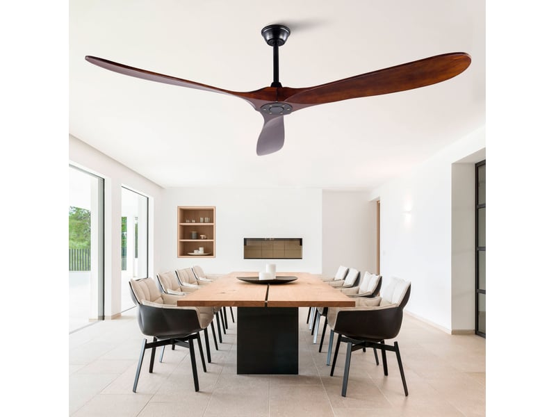  Ventilateur de plafond 177x177 cm sans éclairage, noir et noyer, 6 vitesses  - Conforama D