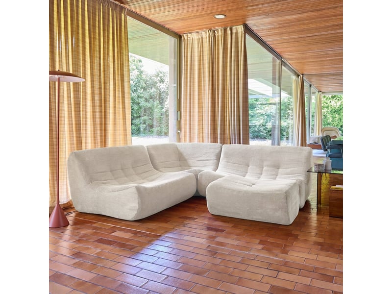 Canapé d'angle modulable 5 places avec repose pied velours côtelé crème - sokol - Conforama E