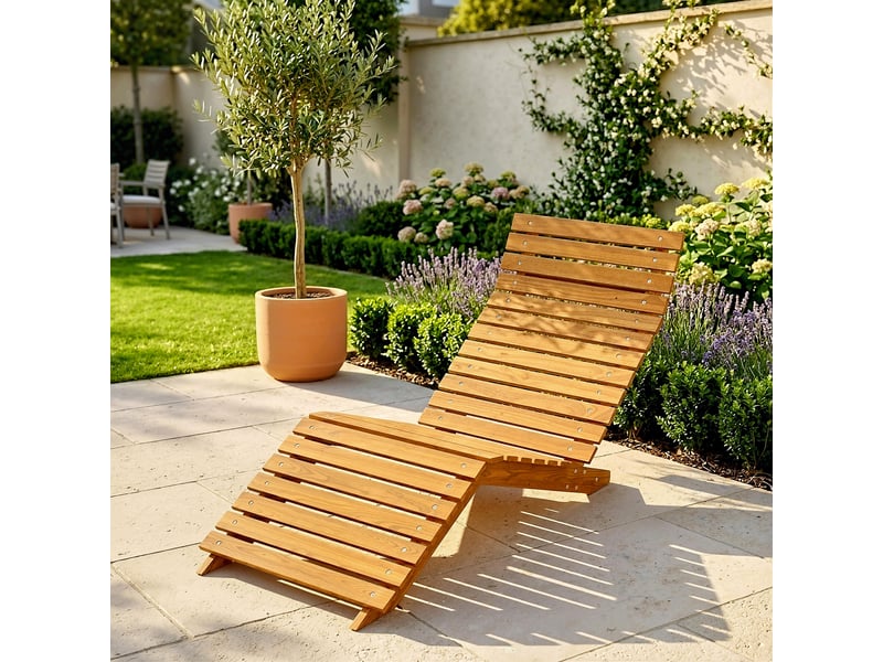  Chaise longue de jardin, transat, bois massif, marron, 66 x 170 x 77 cm  - Conforama C