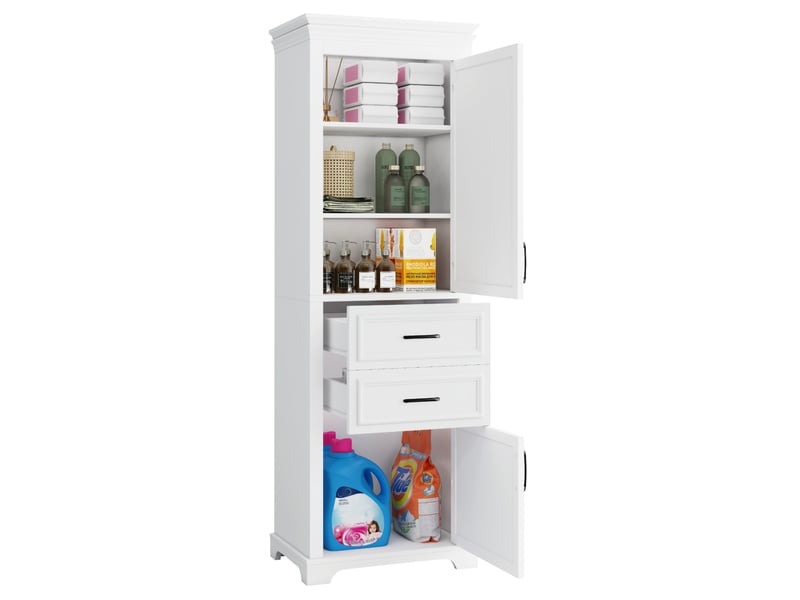  Armoire salle de bain 60x40x180 cm, 2 tiroirs et 2 portes, armoire de rangement, design moderne, en mdf, blanc  - Conforama A