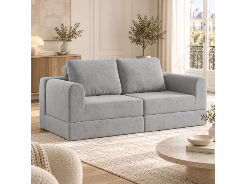  Canapé convertible 2 places en flanelle avec matelas mémoire de forme, canapé lit pliable gain de place pour salon et chambre - gris  - Conforama C