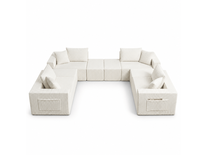  Canapé modulable 8 places en velours côtelé beige, assise souple et modules repositionnables IKSETERA TRADING LTD - Conforama A