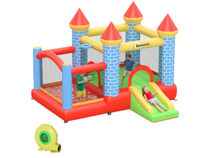 Château gonflable avec toboggan et piscine pour 3 enfants, avec gonfleur, pour les 3-8 ans, rouge, bleu et vert, 280 x 260 x 210 cm