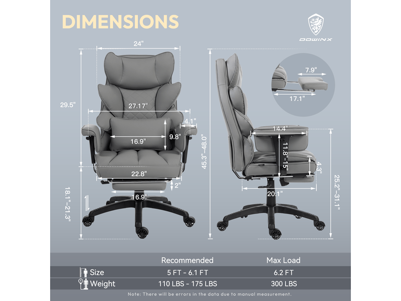 Fauteuil gaming ergonomique avec ressorts ensachés, coussin lombaire réglable, accoudoirs et repose-pieds – similicuir gris  - Conforama C