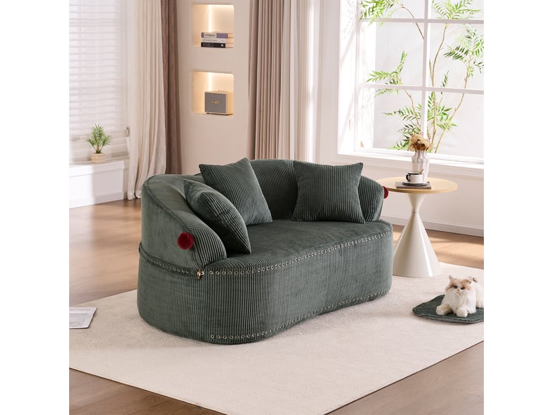 Canapé droit 2 places en cordonnet, design chapeau de clown, coussins et tapis pour animal inclus, ambiance chaleureuse et confortable - Conforama E