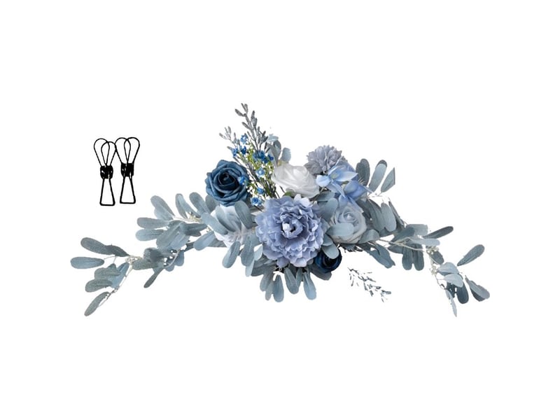  Fleur artificielle swag faux arc de mariage signe de bienvenue décoration florale avec pinces pour décor de fond de réception de fête bleu  - Conforama A