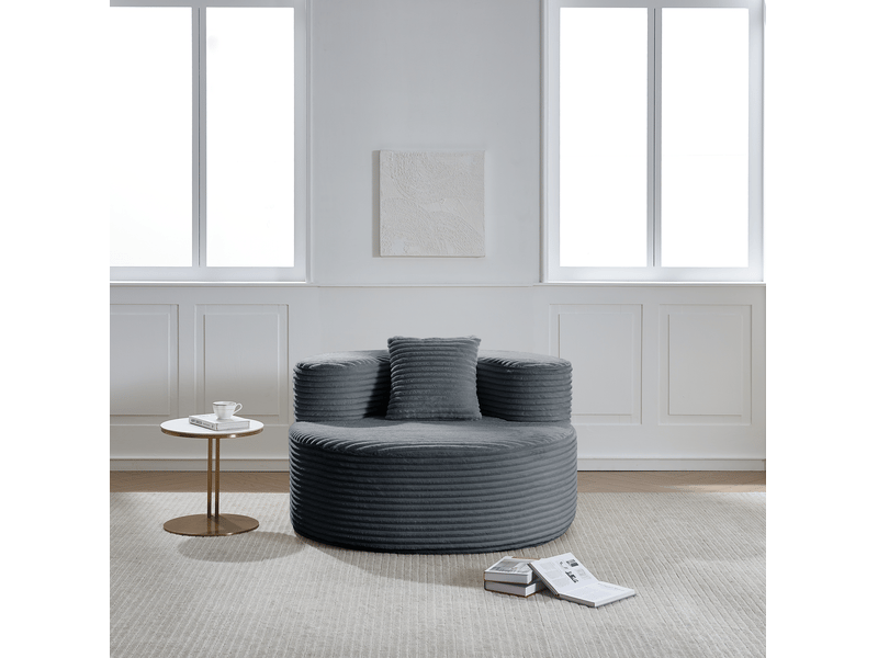  Fauteuil pouf modenvie en velours côtelé gris foncé 112 x 105 x 59 cm  - Conforama D