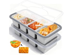 Moule à soupe en silicone avec couvercle, boîte à lunch compartimentée, 4 compartiments, 1000 ml, ensemble de 2 pièces, gris