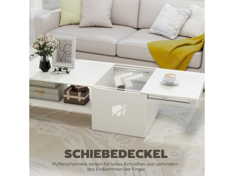  Table basse réglable en panneau blanc avec rails métalliques et patins de protection  - Conforama D