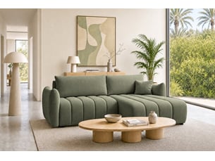 Canapé d'angle réversible convertible CASANOVA 4 places Velours côtelé vert avec coffre de rangement