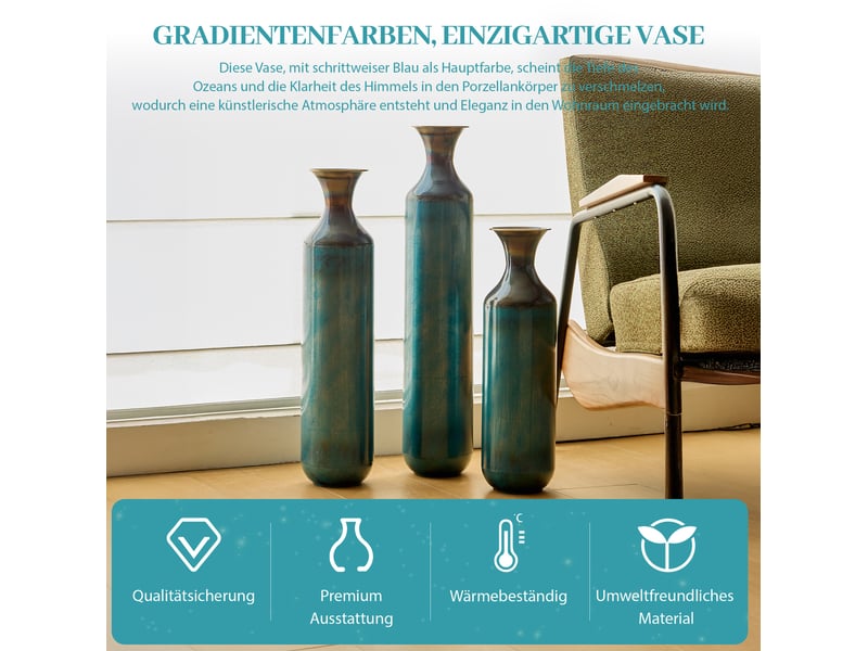 Vase décoratif en métal, hauteur 52, 62 ou 72 cm, bleu et vert, pour plantes séchées, non étanche - Conforama D