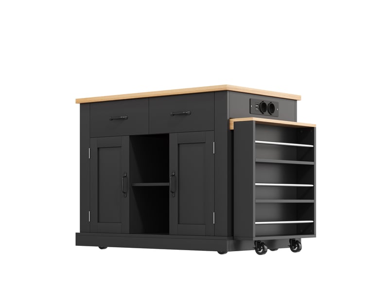  Desserte de cuisine extensible 132x60x93 cm – noire – table coulissante, rangements et prises usb  - Conforama D