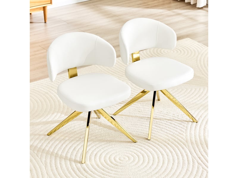  Lot de 2 chaises de salle à manger pivotantes à 360°, dossier incurvé, assise rembourrée en similicuir pu, 4 pieds en métal, hauteur 77 cm  - Conforama B