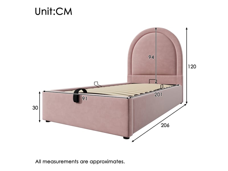  Lit coffre 90x200 cm avec rangement en velours rose  - Conforama E