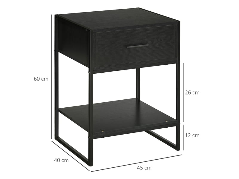 Table de chevet avec 1 tiroir et étagère de rangement pour chambre, salon, bureau, 45 x 40 x 60 cm, noire  - Conforama E