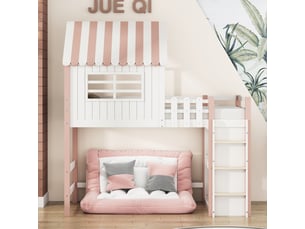 Lit mezzanine 90x200 cm <strong>MERAX</strong>  <strong>lit enfant rose</strong> coloris rose