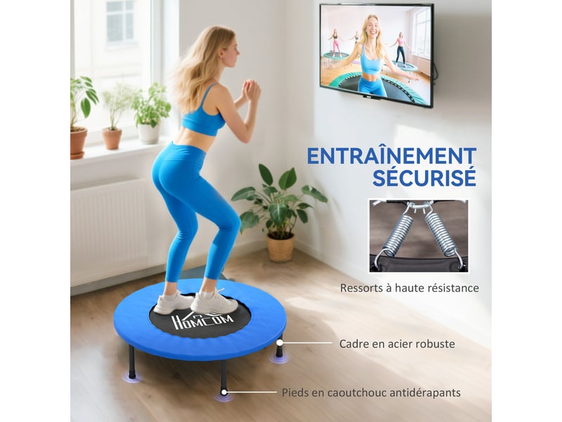 Mini trampoline de fitness, trampoline d'exercice avec pieds antidérapants, charge 100 kg, ø 81 x 22,5 cm, bleu et noir - Conforama D