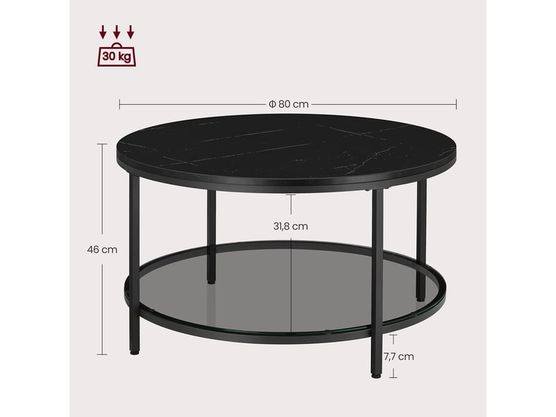 Table basse table de salon 80 x 46 cm table canapé apéro façon marbre support en verre trempé facile à assembler pour salon style moderne noir 12_0007497  - Conforama E
