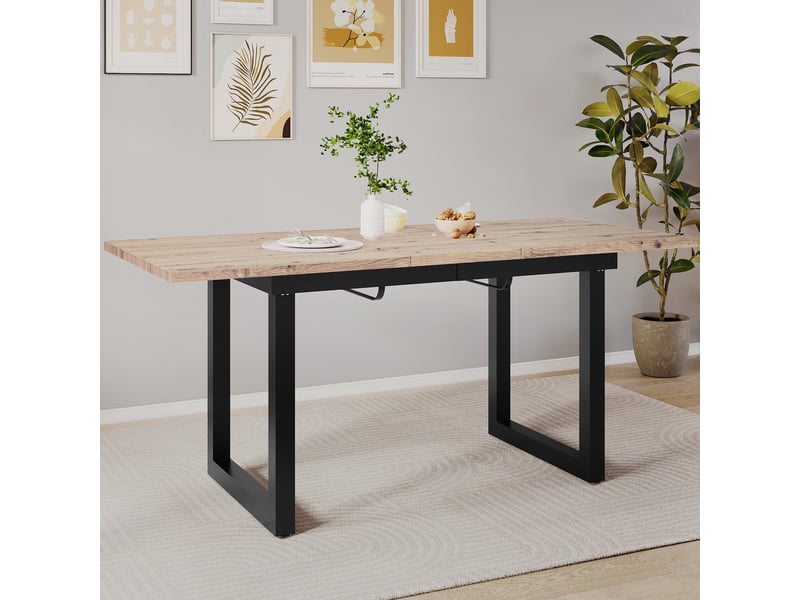 Table à manger extensible 140180 x 80 x 75 cm, plateau mdf chêne, pieds métal noir, 6 à 8 personnes - Conforama B