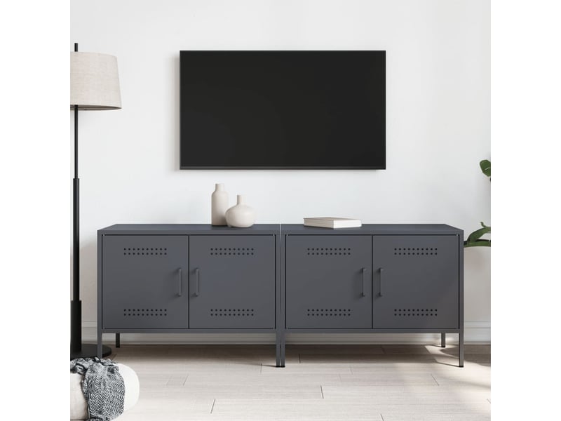  Lot de 2 meuble tv bas salon anthracite 68x39x50,5 cm acier shl58606  - Conforama C