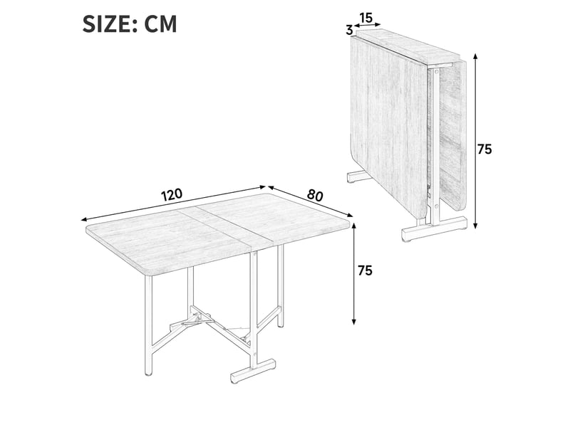 Table à manger extensible et pliable 120 x 80 x 75 cm en mdf, noyer foncé - Conforama C