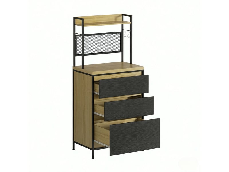  Buffet de cuisine 3 tiroirs plan de travail compartiment de rangement 4 crochets style industriel  - Conforama A