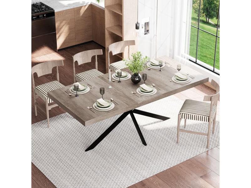 Table extensible rangement caché plateau naturel plateau central gaufré assorti forme rectangulaire gris - Conforama A