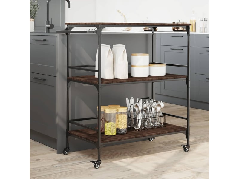 Chariot cuisine chêne marron 100,5x50x105 cm bois d'ingénierie - Conforama D