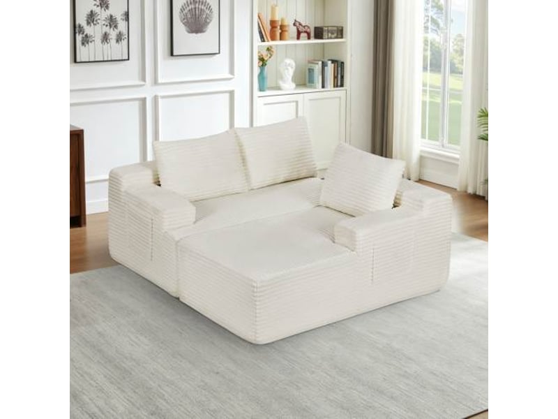  Canapé d’angle l (à droite) modulable 4 places 238 x 152 x 66 cm, assise profonde, convertible et sans montage, velours côtelé, beige OMNIGLINT TRADING LTD - Conforama E