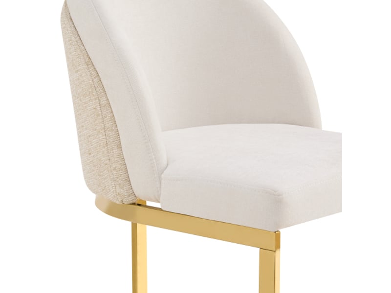  4 chaises de salle à manger modernes en chenille beige, pieds dorés galvanisés – confort assuré, idéal cafés  - Conforama E