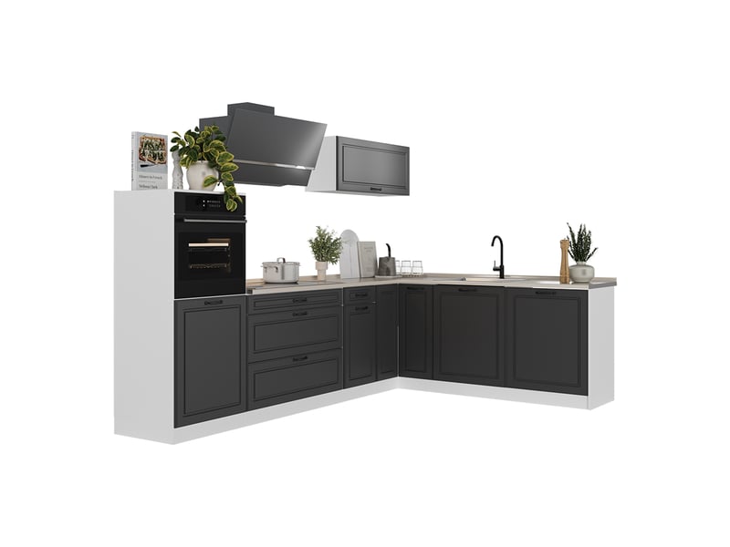 Vicco cuisine en angle, anthracite campagneblanc, 287 x cm plan de travail anthracite - Conforama E