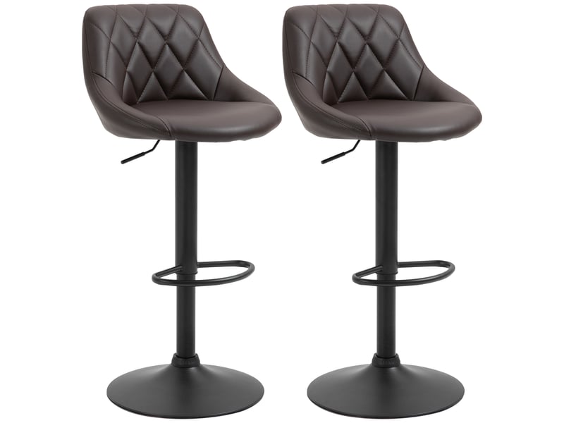  Lot de 2 tabourets de bar réglables avec dossier et repose-pieds, piètement en métal et assise en similicuir, 46 x 48 x 83-104 cm, marron et noir  - Conforama A