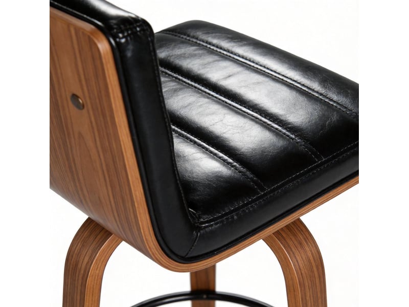  Tabouret de bar pivotant avec dossier ergonomique et repose-pieds, en métal et bois noir  - Conforama E