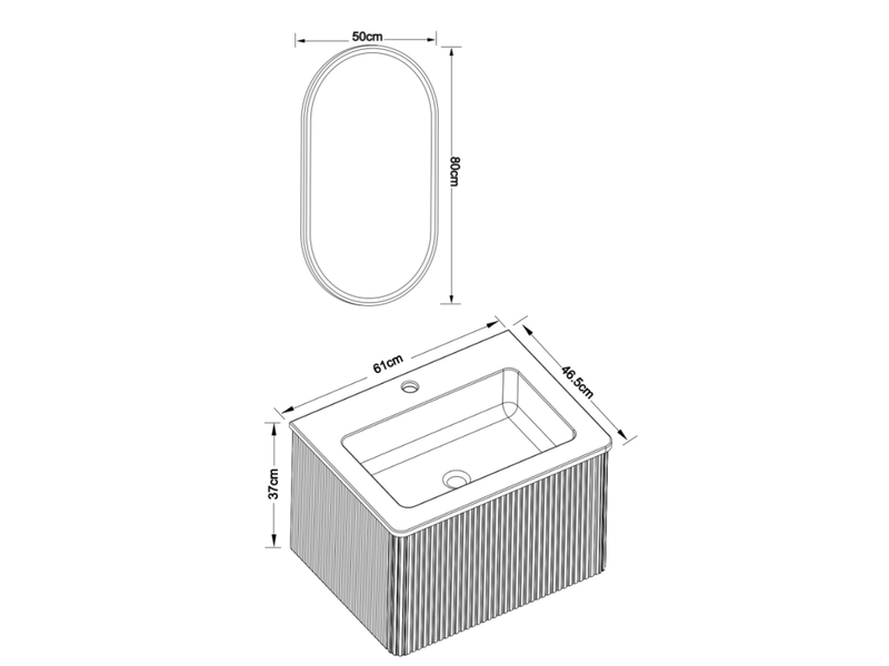  Ensemble meuble de salle de bain 60 cm avec vasque, miroir led 50x80 cm, chêne  - Conforama E
