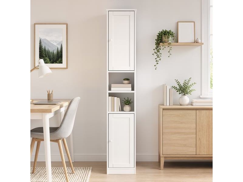  Colonne salle de bain 2 portes 2 étagères 2 niches blanc  - Conforama D