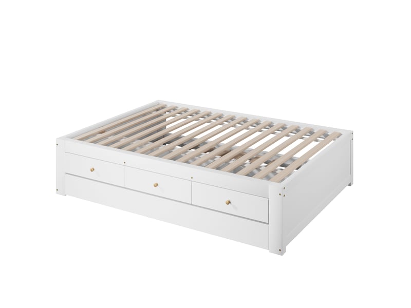  Lit gigogne 90x200 cm avec 3 tiroirs en mdf et pin blanc, sans matelas ni tête de lit  - Conforama D