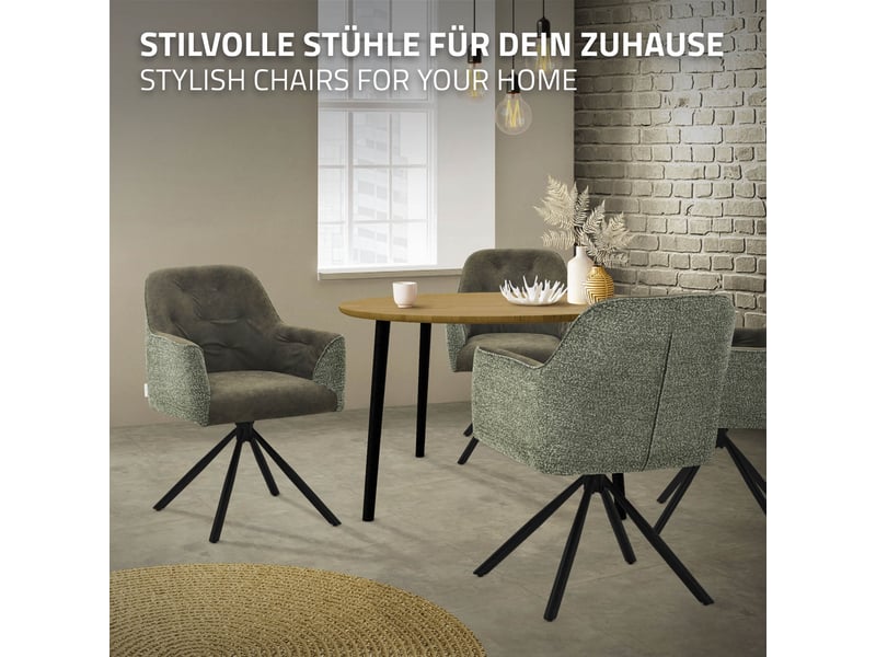  Ml-design lot de 2 chaises de salle à manger cuisine, pivotantes à 360°, en tissu tissé et simili, avec accoudoirs et dossier, cadre en acier, pieds réglables, rembourrage confortable, vert ECD Germany GmbH - Conforama E